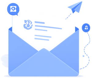 Graphic of opened envelope and flying letters