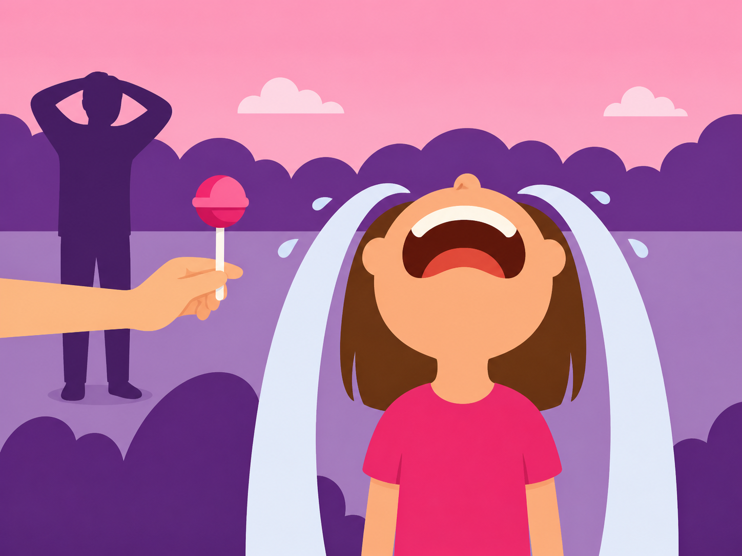 Offering a lollipop to an upset child